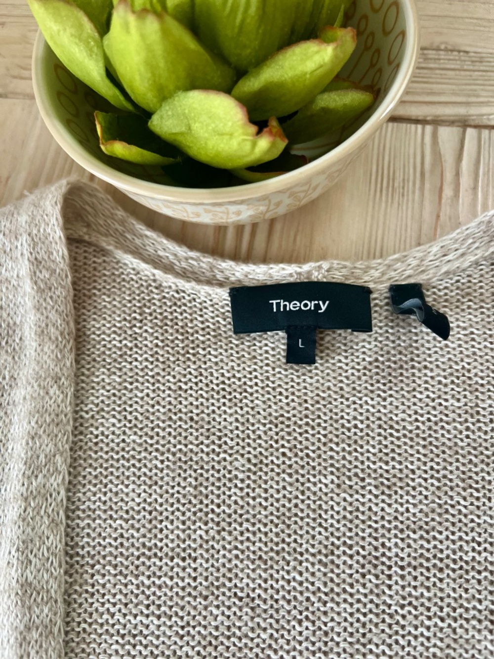 Theory Cashmere Blend Longline Open Cardigan Duster Oat Beige Beachy Coastal - Picture 3 of 6